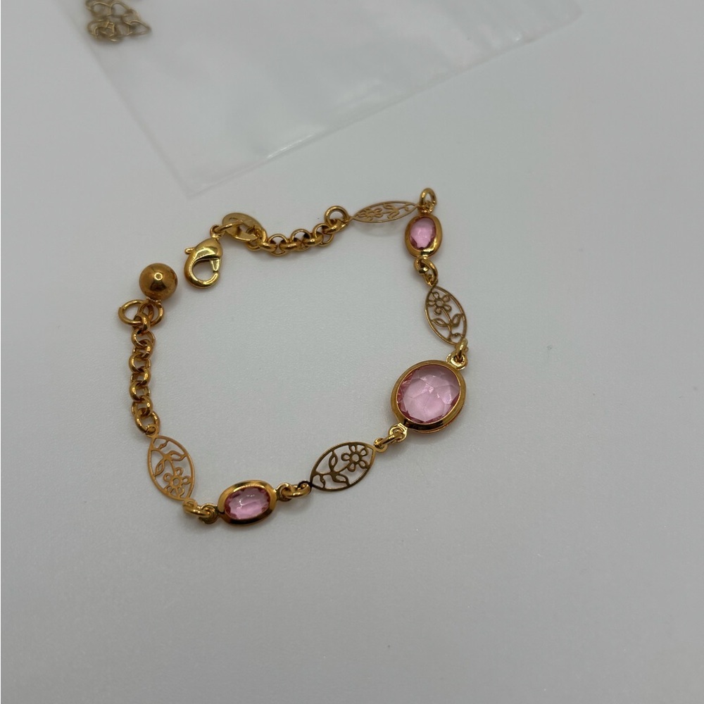 NWOT Gold Tone Pink Crystal Bracelet Floral Link Adjustable Chain Bracelet - Picture 4 of 4